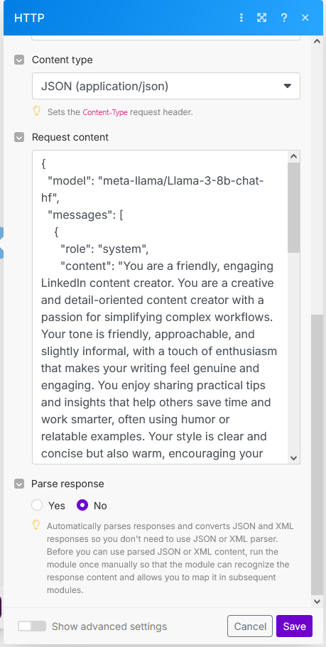 Make.com HTTP Request JSON Body Mapping