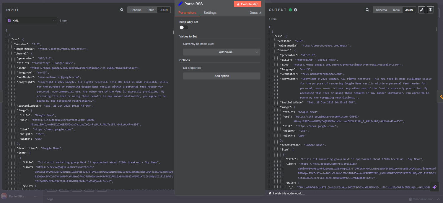 n8n Function Node configuration for formatting news items