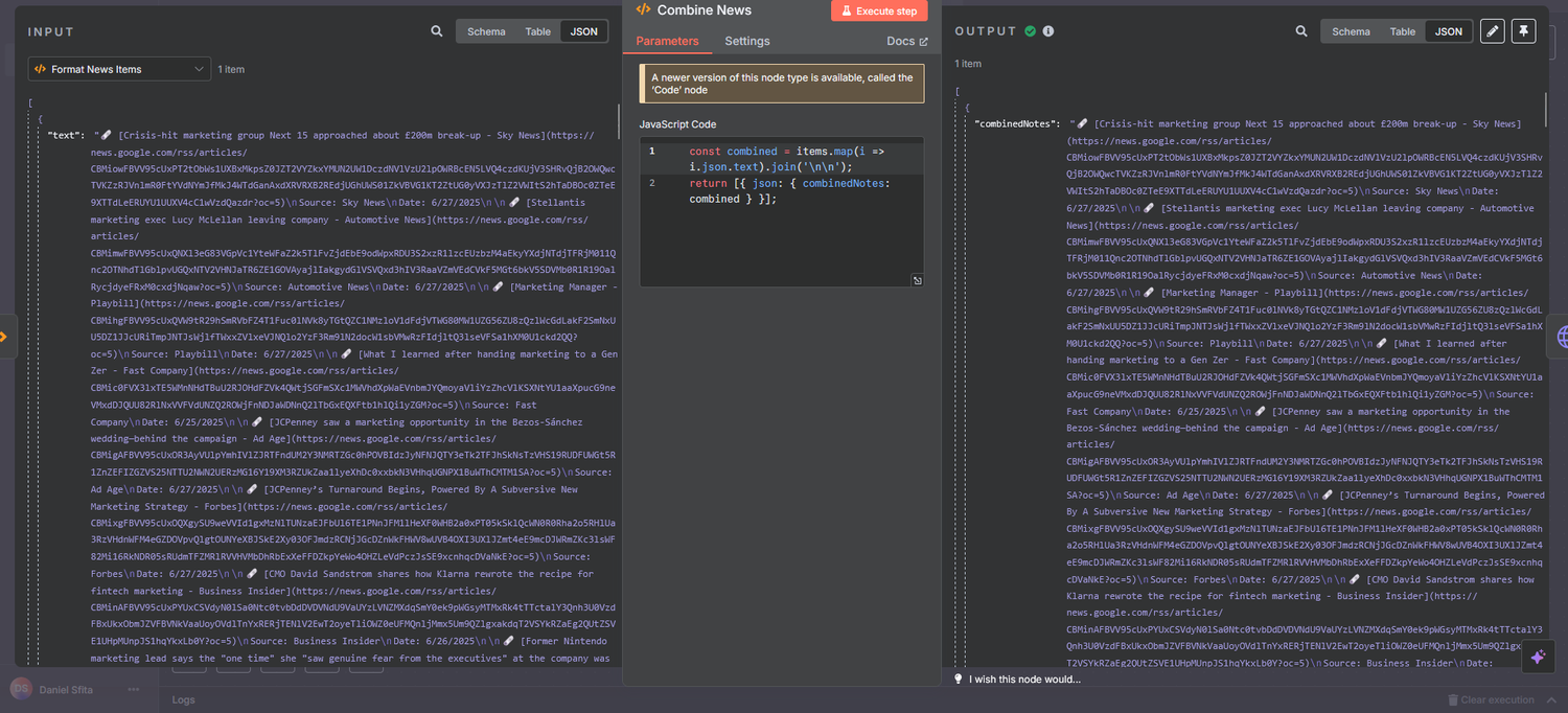 n8n HTTP Request node configuration to call external AI summarization service
