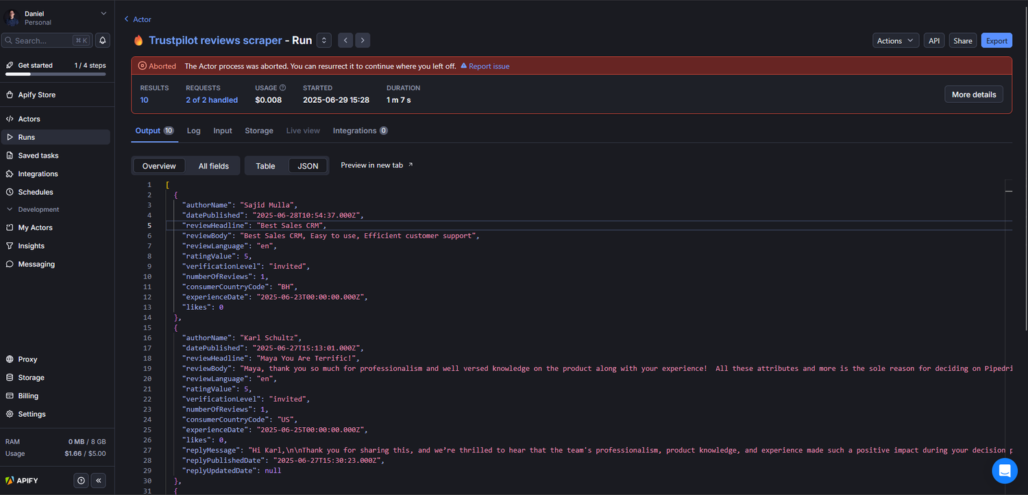 Apify Trustpilot Reviews Scraper Actor screenshot