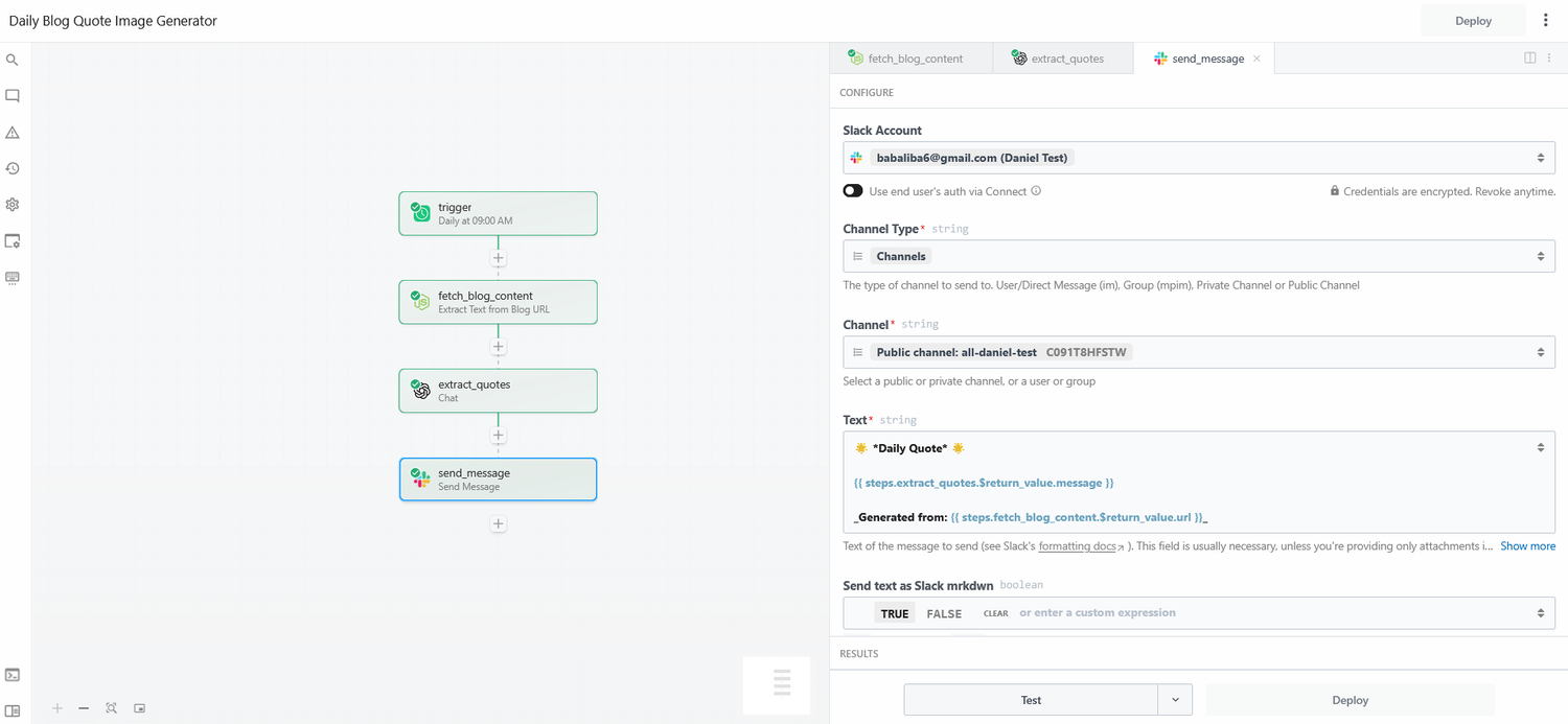 Pipedream Slack Send Message configuration