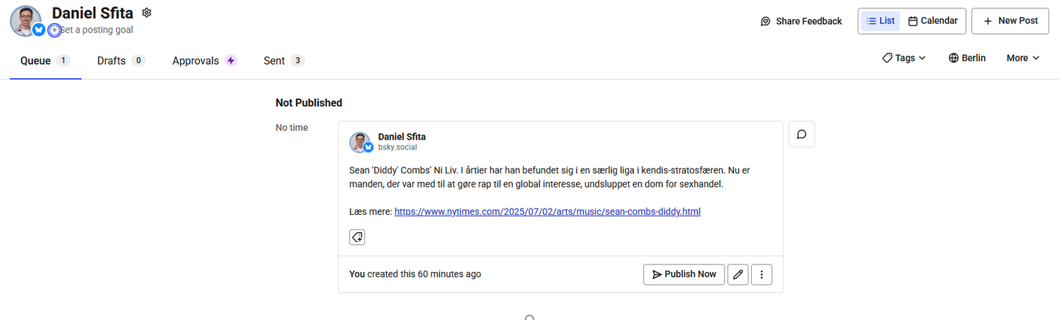 Screenshot of the final scheduled post in Buffer interface.