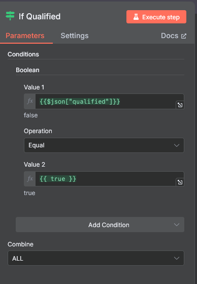 n8n Slack Node configuration screenshot showing dynamic lead data in the message text.