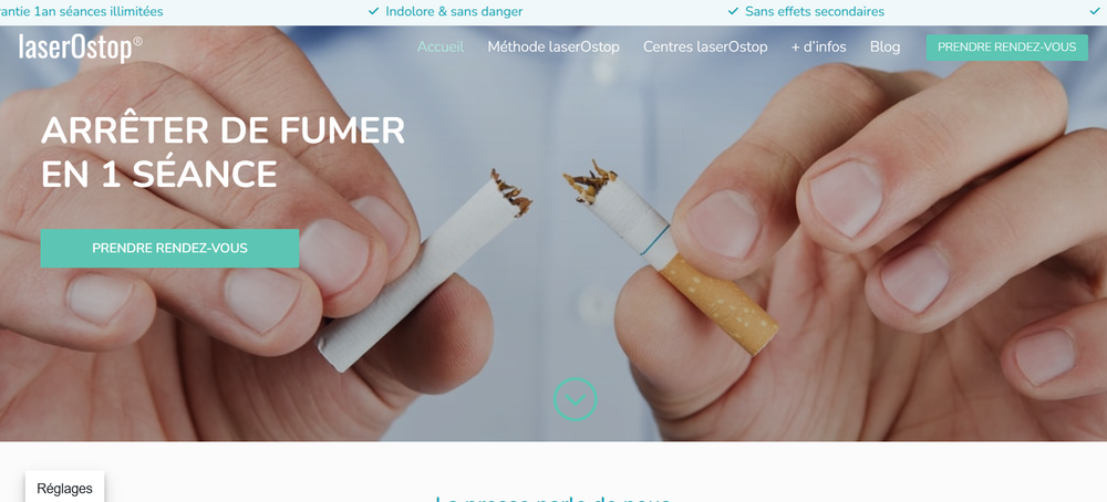 Laserostop website homepage screenshot