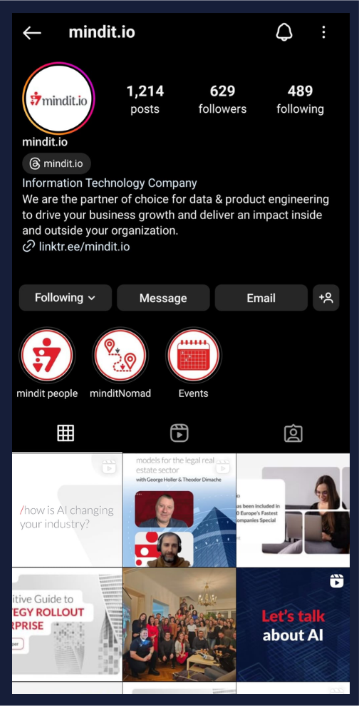 mindit.io Instagram Mobile View
